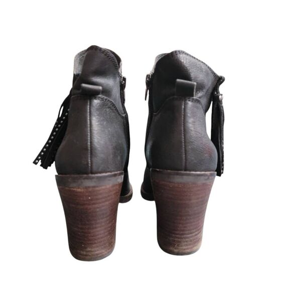 Boots Lucky Brand Black Leather Country Western Bohemian Biker Ankle Booties - Picture 4 of 13